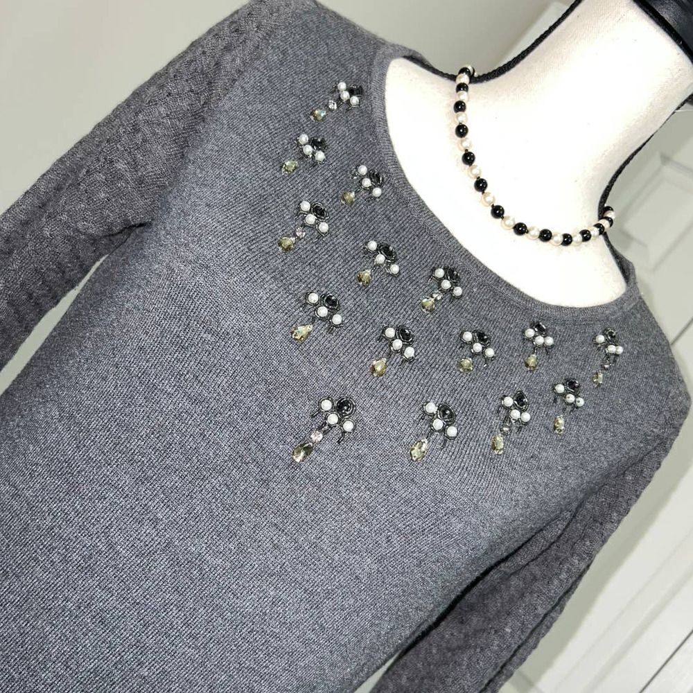 Ann Taylor Gray Sweater Dress with Embellished Chest Design - MT View 3